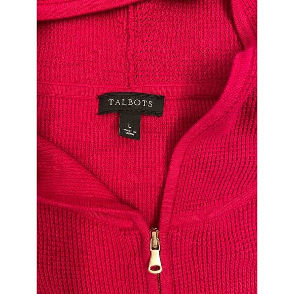 Talbots Cotton Blend Dark Pink Hooded Pockets Full Zip Front Waffle Hoodie Large - Picture 2 of 4